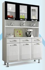 Armário de Cozinha com 6 Portas, 3 Gavetas Premium Vidro - Itatiaia